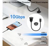 Connecteur Fileté À Montage Fixe Usb C 3.1 10 Gbit/S Câble Court Pd 60 W Usb Type C 3.1 Mâle Vers Femelle Adaptateur De Montage Encastré, Vidéo 4k @ 60 Hz 20 V3 A Charge Rapide, Pour Tablea