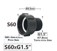 Connecteur fileté pour baril à souder,adaptateur IBC,raccord précieux IBC,S60 x 1/2 "",3/4"",1 "",1.5,2"",63mm,75mm,80mm,100mm,allergique 1000 litre - Type S60 x G1.5