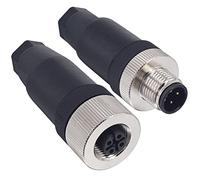 Connecteur M12 4 Broches Mâle & Femelle, Champ Droit Connecteur Circulaire Industriel 12mm, Montage sur Champ Droit, Étanche IP67 Extérieur pour l'automatisation Industrielle