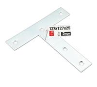 Connecteur poutre bois 127x127x25 mm Typ T, support acier argent galvanisé 2,0 mm, equerre fixation robuste, sabot de charpente pour menuiserie, assemblage bois, charpente bois et construction bois