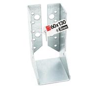 Connecteur poutre bois 60x130 mm Typ B, support acier galvanisé 2 mm, equerre fixation robuste, sabot de charpente pour menuiserie, assemblage, charpente et construction bois, Lun Fix