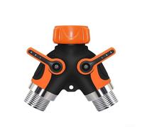 Connecteur répartiteur de tuyau 2 voies en forme de Y avec vannes d'arrêt confortables et pivotants pour un contrôle du débit d'eau réglable (orange)