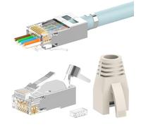 Connecteur rj45 Cat7 Pass Through Lot de 10, 10Gbps, Blindé et Plaque or Prise rj45 Cat7 Cat6a, avec guide d'insertion et protection anti-pliure, pour définir l'ordre des fils, Prise en charge du PoE