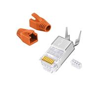 Connecteur RJ45 Fiche Cat 7 Embout Ethernet POE RJ45 Câble Connecteur Ethernet à Serti CAT7 CAT6a CAT6 AWG23 avec décharge de Traction Protection Anti-Pliage Passe-Fil Orange Lot de 50
