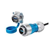 Connecteur USB 3.0 à baïonnette 1/4" avec Coque métallique, connecteur de données étanche IP68, Montage sur Panneau USB avec câble de 0,5 m(Plug Socket(1m))