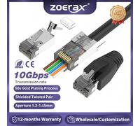 Connecteur Zoerax Cat6A Cat7,Connecteurs Rj45 Passés À Travers Cat6A Cat7 Blindés,3 Broches Avec Bottes Anti-Traction Noires.Gold.100Pcs