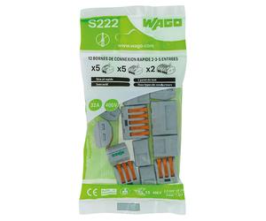 Connecteurs à levier 2/3 ou 5 entrées 32A Wago S222, lot de 12