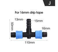 Connecteurs de bande de Micro Irrigation goutte à goutte de 16mm,réparation de Tee,coude,raccords de robinet,Joints de tuyau verrouillés,coupleur de serre - Type J-50pcs