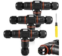 Connecteurs de câble étanches IP68, Lot de 3 connecteur de câble en forme de T étanche à 3 broches pour câble de 3 à 12 mm de diamètre, boîte de jonction étanche IP68 pour jardin, extérieur (3)