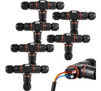 Connecteurs de câble étanches IP68, Lot de 3 connecteur de câble en forme de T étanche à 3 broches pour câble de 3 à 12 mm de diamètre, boîte de jonction étanche IP68 pour jardin, extérieur (6)