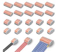 Connecteurs de fil compacts 20 pièces,connecteurs électriques avec tige de commande,blocs de connexion électrique, peuvent être librement combinées 2/3/8 entrées,pour Toronnés,Fils Flexibles,Solides