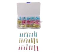 Connecteurs de fils thermorétractables - Assortiment de 120 pièces avec cosses à fourche à anneau, isolation à double paroi pour connexions électriques marines et automobiles étanches