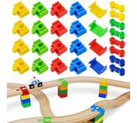 Connecteurs de Voie Train - 28 Pièces Accessoires Extension Rails Compatibles avec Brio & Duplo, Adaptateurs de Rail en Bois Jouet Enfants 3 4 5 Ans - Cadeau Fille Garçon