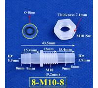 Connecteurs directs M6 M10 à 3 8mm PP,écrou hexagonal,Joint torique,adaptateur de pompe à Air pour Aquarium,Joint de tuyau d'irrigation de jardin,5 - Type 8-M10-8 With O-ring-5 Pieces With Nut