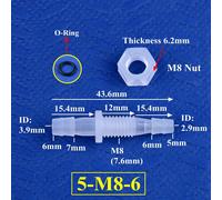 Connecteurs directs M6 M10 à 3 8mm PP,écrou hexagonal,Joint torique,adaptateur de pompe à Air pour Aquarium,Joint de tuyau d'irrigation de jardin,5 - Type 5-M8-6 With O-ring-5 Pieces With Nut