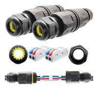 Connecteurs fils IP68 CTRICALVER Bornier à serrage rapide pour câbles (AWG20-12 L/N 2 in 2 out) Connecteur câble extérieur Boîte jonction étanche Lot de 2 Pour adapté pour diamètre câble Ø6-9 mm