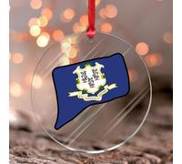 Connecticut Décorations à suspendre Histoire des États-Unis Drapeau d'État de l'État Rond Décoration de sapin de Noël souvenir Carte d'État américain Boule de Noël en acrylique pour vacances festives