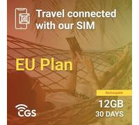 Connectivité - Carte SIM 12 Go, 30 jours pour l'Europe | Activation instantanée | Rechargeable | Hotspot personnel 4G/5G | Assistance 24h/24, 7j/7 | Solution prépayée sans cordes | Voyagez librement