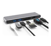 Connectland Adaptateur USB-C 7en1 Thunder 3(2xHub USB3-1xHDMI 4 K -1x Lecteur SD -1xLecteur TF-1xType USB-C Transfert- 1x Type C Charge)