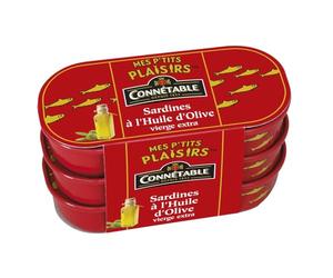 CONNETABLE Mes P'tits Plaisirs Sardines à l'Huile d'Olive Vierge Extra Lot de 3 Boîtes de 165g Poisson Confite Authentique Terroir Français - Lot de 3