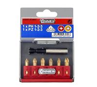 Connex COXT973947 Set d'embouts de visseuse diamant PH/PZ avec support magnétique 7 pièces, Multicolore