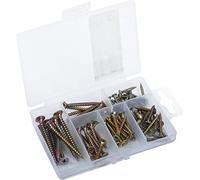 Connex - DP8500102 - Assortiment de vis universelles - 76 pièces - Différentes tailles - Tête fraisée - Entraînement Pozidriv PZ - Filetage total - Jaune galvanisé - Jeu de vis - Boîte d'assortiment