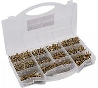 Connex DP8500131 Assortiment de vis universelles 900 pièces - Différentes tailles - Tête fraisée - Entraînement PZ Pozidriv - Filetage complet - Jaune galvanisé/jeu de vis/boîte d'assortiment