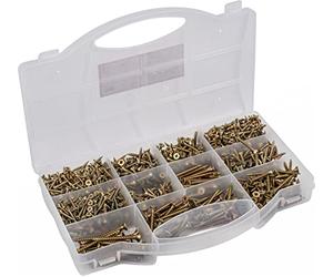 Connex DP8500131 Assortiment de vis universelles 900 pièces - Différentes tailles - Tête fraisée - Entraînement PZ Pozidriv - Filetage complet - Jaune galvanisé/jeu de vis/boîte d'assortiment