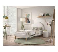 CONNIE - Pack Lit 90x200cm Tête Demi-Lune + Pouf Tissu Bouclé Blanc - Altobuy Blanc