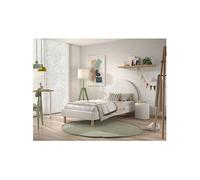 CONNIE - Pack Lit 90x200cm Tête Demi-Lune + Pouf Tissu Bouclé Blanc - Altobuy Blanc