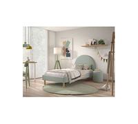 CONNIE - Pack Lit 90x200cm Tête Demi-Lune + Pouf Tissu Bouclé Vert Olive - Altobuy Vert