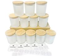 CONNOO Lot de 12 Pots à Bougies en Verre Dépoli de 283,5 g Avec Couvercles en Bambou - Récipients Vides pour Fabrication de Bougies