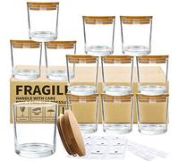 CONNOO Lot de 12 Pots à Bougies en Verre Transparent de 283,5 g Avec Couvercles en Bambou - Grands Récipients Vides pour la Fabrication de Bougies
