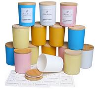 CONNOO Lot de 15 pots à bougies d'été en verre avec couvercles en bambou pour la fabrication de bougies, 200 ml vides avec couvercles en bois, récipients à bougies propres en vrac, passent au