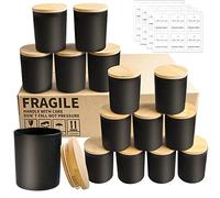 CONNOO Lot de 15 pots à bougies vides en verre épais avec couvercles en bambou pour la fabrication de bougies - Noir mat - 200 ml - Passe au lave-vaisselle