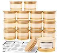 CONNOO Lot de 15 verres à bougie de 120 ml en couleur ambre avec couvercles hermétiques en bambou pour la fabrication de bougies, verres à bougie vides à col large en pack de grande capacité avec