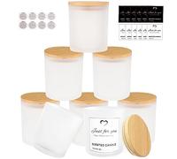 CONNOO Lot de 8 bocaux à bougies vides en verre dépoli de 414 ml avec couvercles en bambou pour la fabrication de bougies, boîtes à bougies vides de grande taille avec étiquettes adhésives, étanches