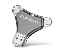 CONNUMY Clé USB 128 Go pour iPhone, Clé USB 4 en 1 pour Phone/Pad/Android/PC, Mémoire Externe Sauvegarde des Photos/Vidéos avec Aucune Application.