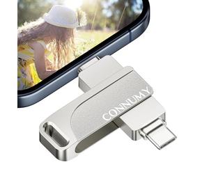 CONNUMY Clé USB 32Go pour iPhone, Clé USB 3 en 1 pour Sauvegarder des Photos et des Vidéos sans Application, Cle Photo Mémoire Stockage Externe Compatible avec iPhone/Pad/Android/PC