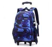 CONPHERON Sac à Dos à Roulettes Garcon Cartable a Roulettes pour Primaire Scolaire Sac École Sac de Voyage à Roulettes, Treillis Bleu