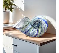 Conque en Verre soufflé à la Main en Forme de nautile - Sculpture en Verre Bleu - Superbe décoration d'intérieur - Presse-Papier en Cristal