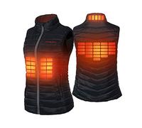 CONQUECO Femme Gilet Chauffant, Thermique sans Manche Veste avec Batterie, 4 Zones de Chauffage, Poche Zippée, Imperméable pour Le Sport, Camping, Extérieur en Hiver (Noir S)