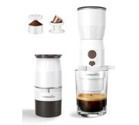 CONQUECO Machine à Café Portable Électrique 20 Bars, 160ml, Pompe Pression Batterie, Compatible Capsule et Café Moulu, USB-C Rechargeable pour Camping Voyage Bureau (Non auto-chauffant) (Blanc)