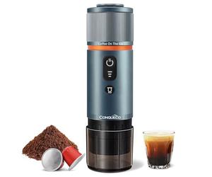 CONQUECO Machine à Café Portable Espresso: Voyage Cafetière Rechargeable 12V - Compatible avec les Capsules Nesspreso et Lavazza（bleu）