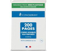Conquerant Copies doubles 100102077 non perforées 21 x 29,7 cm 200 pages Petit Carreaux Blanc