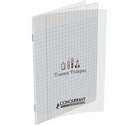 CONQUERANT Cahier de Travaux Pratiques 17x22cm Grands Carreaux Seyès/Uni Blanc 64 Pages Agrafées Couverture Polypro Incolore