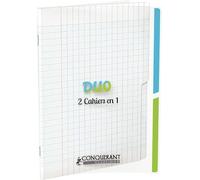 Conquerant Cahier Duo 17x22 cm Grands carreaux Seyès 96 pages agrafées Couverture polypro incolore