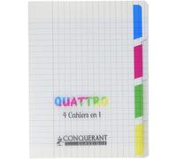 Conquerant Cahier Quattro 17×22 cm Seyès grands carreaux 140 p. Agrafé polypro incolore