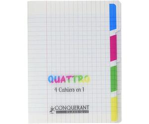 CONQUERANT Cahier Quattro Classique 17x22cm Grands Carreaux Seyès 140 Pages Agrafées Couverture Polypro Incolore