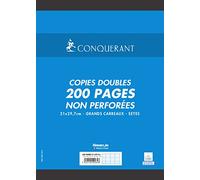 Conquérant Copies Doubles non perforées A4 70 g 200 pages grands carreaux seyès Blanc